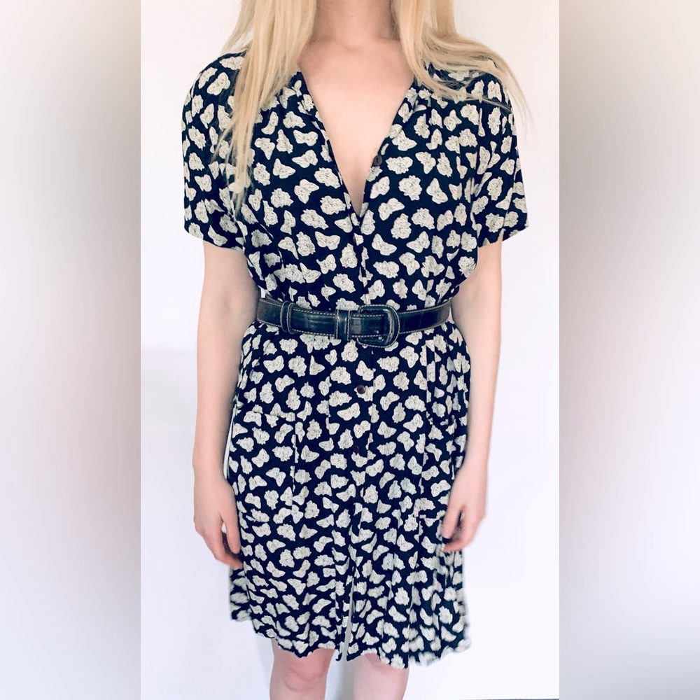 Black & white fine cotton dress button-up short sleeves EUR 40 US size 8 - 10